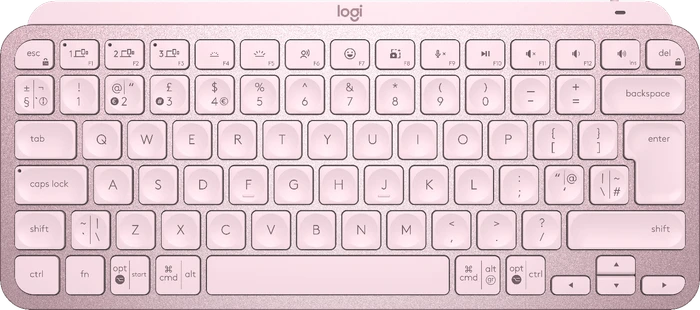 Logitech MX Keys Mini, rosa, LEDs weiß, Logi Bolt, Rose, USB/Bluetooth, UK