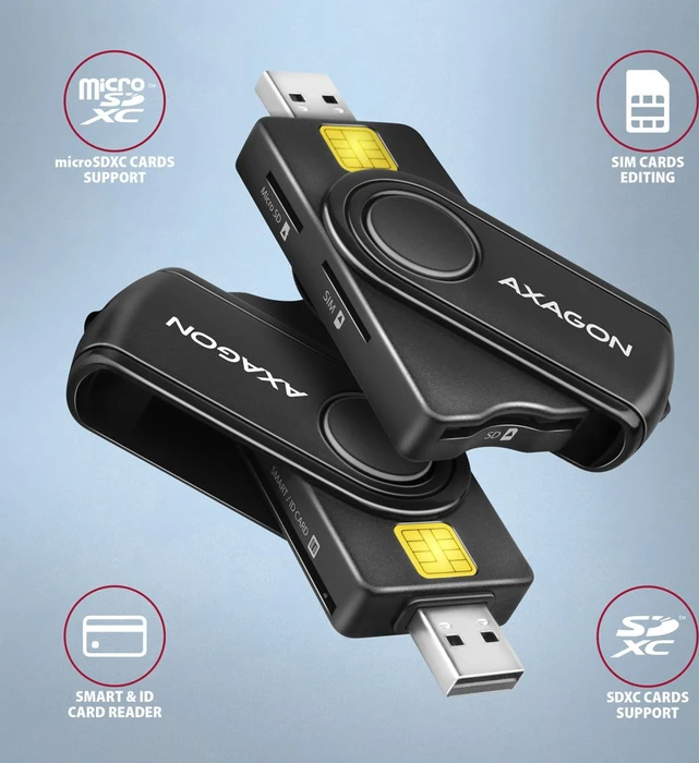 Axagon Smartcard Multi-Slot-Cardreader, USB-A 2.0 [Stecker]