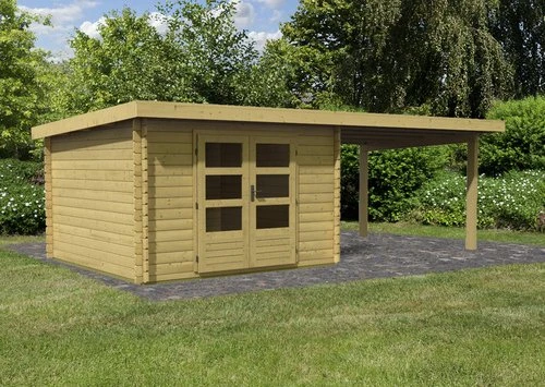 Karibu Bastrup 5 Gartenhaus inkl. Anbau 3m natur