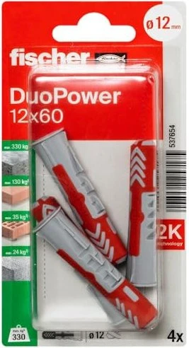 fischer DuoPower 12x60 K NV Universaldübel, 12x60mm, 4 Stück