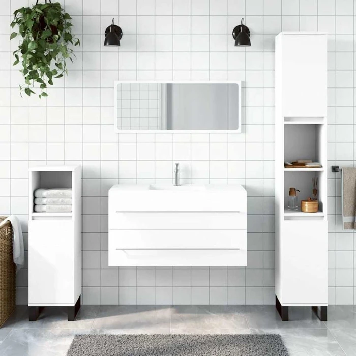 vidaXL Bad Waschbeckenunterschrank 90x38.5x48cm mit Spiegel Holzwerkstoff weiß