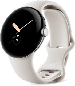 Google Pixel Watch (LTE) Polished Silver mit Sportarmband Chalk