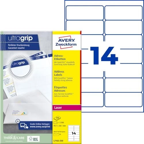 Avery-Zweckform Adressetiketten, 99.1x38.1mm, weiß, 250 Blatt (3500 Etiketten)