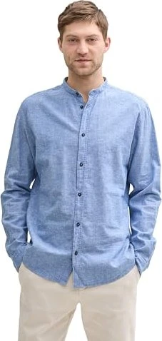 Tom Tailor Regular Fit Leinenanteil Hemd langarm sapphire blue/chambray (Herren)