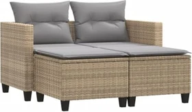 vidaXL Gartensofa mit Hockern 2-Sitzer beige/grau
