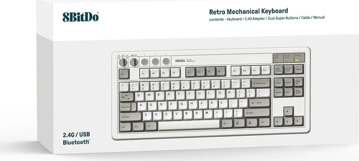 8BitDo Retro Mechanical Keyboard, M Edition, weiß/grau, Kailh Box V2 WHITE, USB/Bluetooth, US