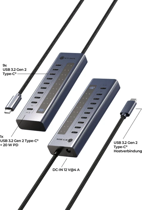 RaidSonic Icy Box IB-HUB1450-C31 10 Port USB-C Hub, USB-C 3.1 [Stecker]