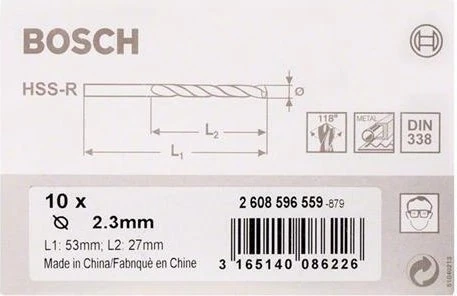 Bosch Professional HSS-R Spiralbohrer, 2.3x27x53mm, 10 Stück