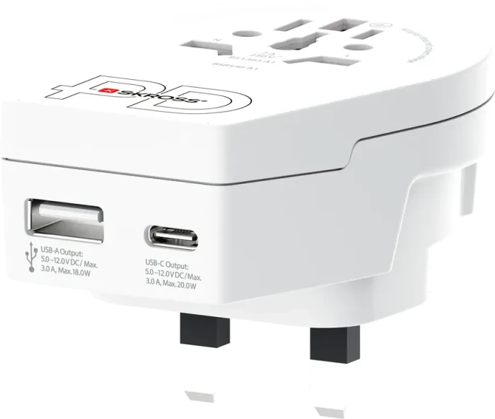 Skross World to UK USB AC20PD, 1x USB-A, 1x USB-C