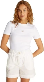 Calvin Klein Woven Label Rib Slim Fit T-Shirt kurzarm brilliant white (Damen)