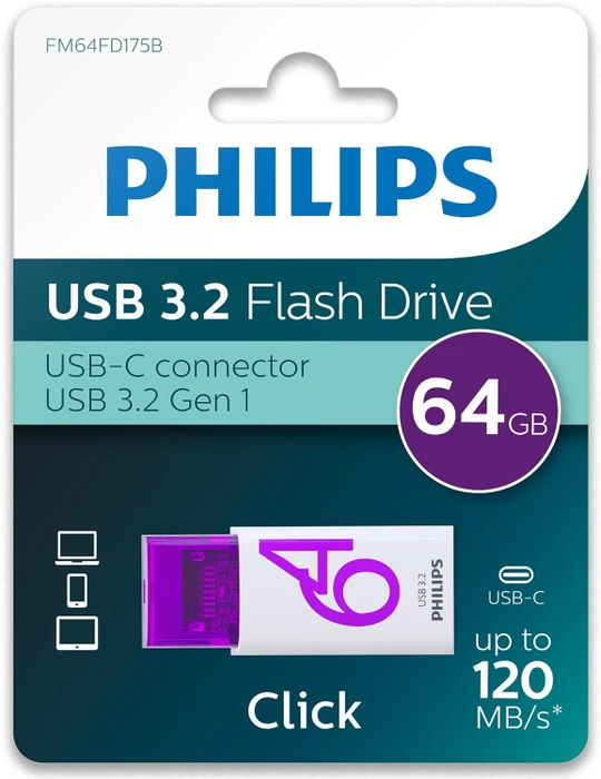Philips Flash Drive Click Edition 64GB weiß/violett, USB-C, USB 3.2 Gen 1×1