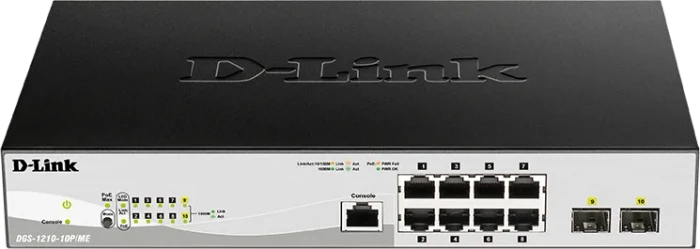 D-Link DGS-1210/ME Metro Rackmount Gigabit Managed Switch, 8x RJ-45, 2x SFP, 78W PoE+