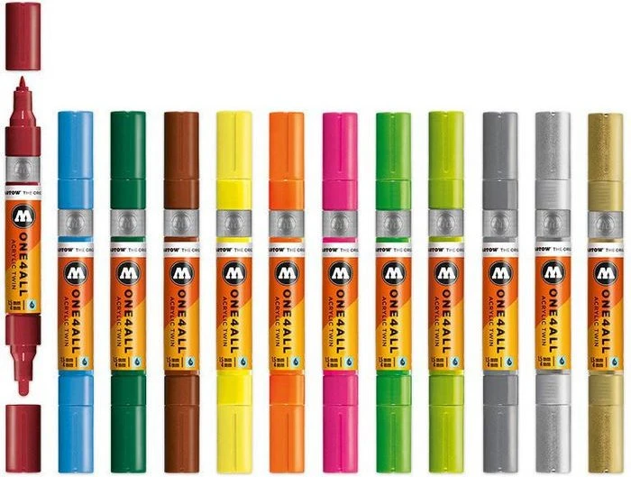 Molotow ONE4ALL Twin 1.5/4mm Acrylmarker Main-Kit 2 sortiert, 12er-Set