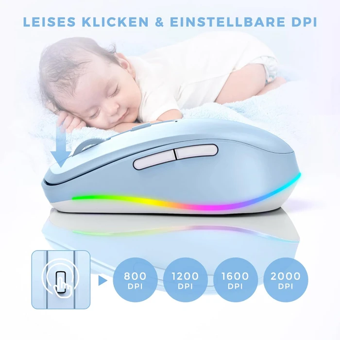 Seenda Rechargeable Wireless RGB Mouse mit Jiggler-Funktion, hellblau, USB