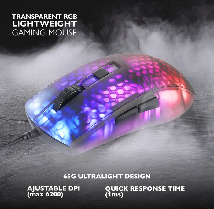 Deltaco DM310 RGB Ultralight Gaming Mouse schwarz/transluzent, USB
