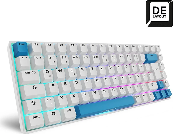 Sharkoon Skiller SGK50 S3 PBT, weiß/hellblau, LEDs RGB, hot-swap, Gateron G Pro 3.0 YELLOW, USB, DE