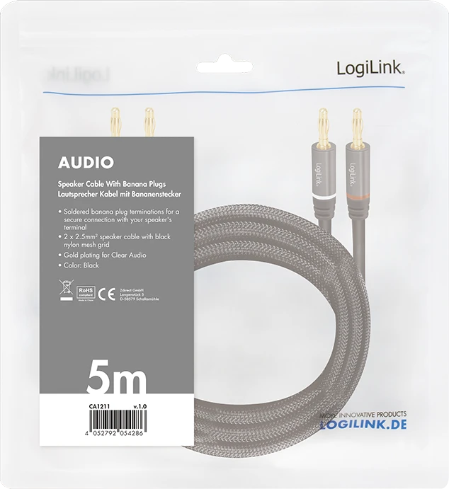 LogiLink Audio-Kabel, 2x2 Bananenstecker