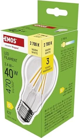 Emos LED Lampe Filament Birne A60 E27 3.4W/827