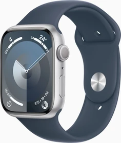 Apple Watch Series 9 (GPS) 45mm Aluminium silber mit Sportarmband M/L sturmblau