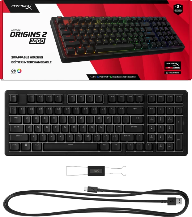 HP HyperX Origins 2 1800, schwarz/transparent, LEDs RGB, HyperX Linear, USB, DE