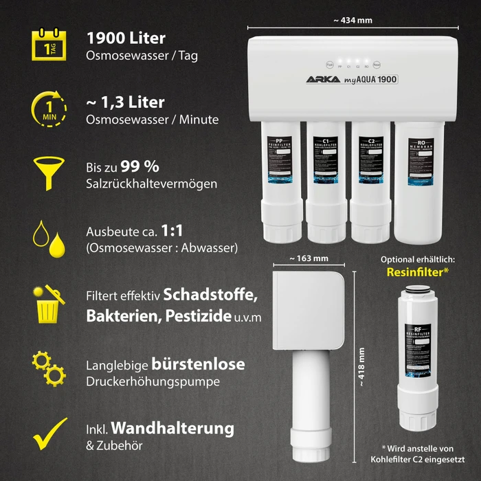 ARKA MyAqua 1900 Umkehrosmoseanlage mit 24V Druckerhöhungspumpe