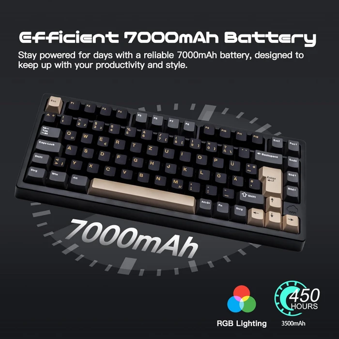 Wobkey Rainy 75 Pro, schwarz, LEDs RGB, Kailh Cocoa, USB/Bluetooth, DE