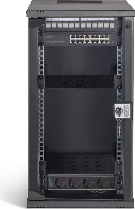 Digitus Professional SoHo Pro Line 10" Wandgehäuse SET 12HE, unmontiert, Sicherheitsglastür, IP20, RAL 9005, 300mm tief