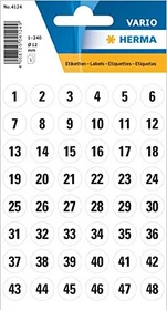 Herma Zahlenetiketten 1-240 rund, 12mm, schwarz/weiß, 5 Blatt (240 Etiketten)