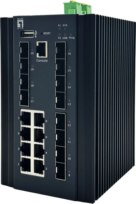 LevelOne IGU Industrial Railmount Gigabit Managed Switch, 12x SFP, 8x RJ-45