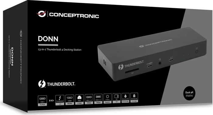 Conceptronic DONN30B 13-in-1 Dockingstation, Thunderbolt 4 / USB4 [Buchse]