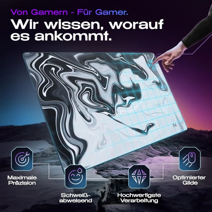 Nyfter Nyfpad RGB Liquid XXL Premium Gaming Mousepad, 900x500mm, Design schwarz/weiß