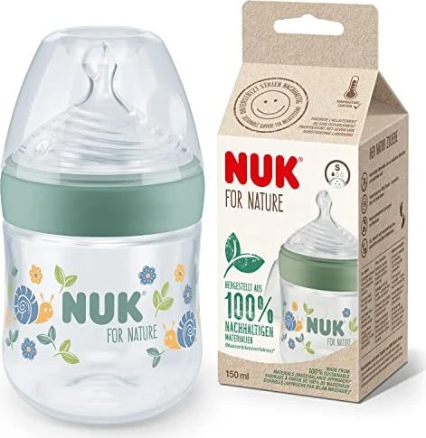 NUK For Nature Trinkflasche mit Temperature Control Silikon, 0+M, 150ml, grün