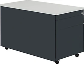 mauser Rollcontainer line, 1x Utensilienauszug, 1x Materialschublade, 1x Hängeregistratur, anthrazitgrau/lichtgrau/anthrazitgrau