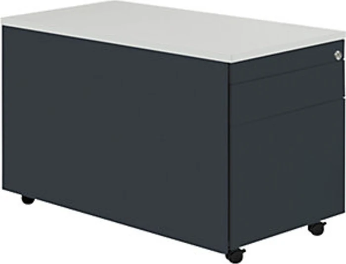 mauser Rollcontainer line, 1x Utensilienauszug, 1x Materialschublade, 1x Hängeregistratur, anthrazitgrau/lichtgrau/anthrazitgrau