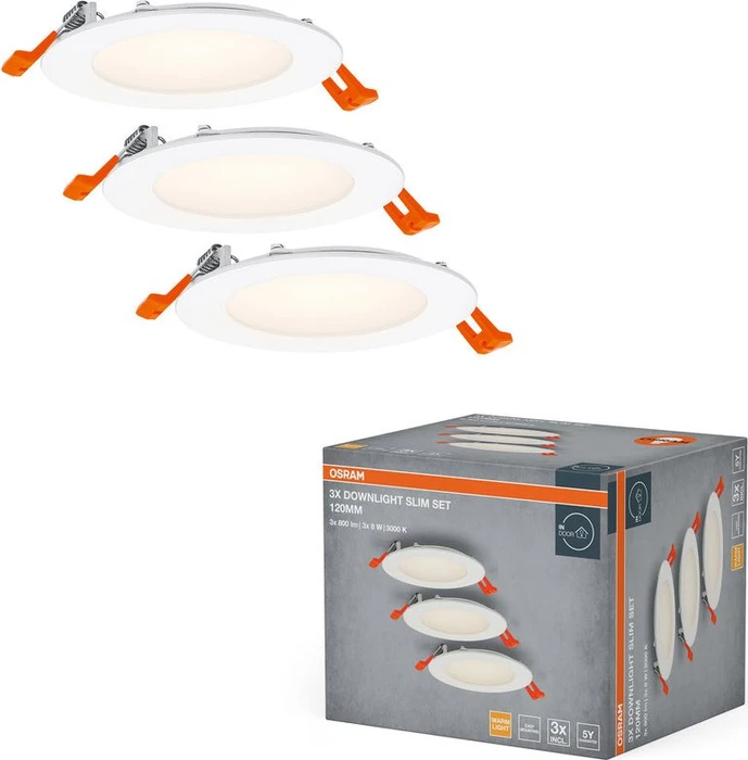 Osram Ledvance LED Downlight Slim 8W/3000K 120mm Einbauleuchte, 3 Stück
