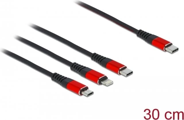DeLOCK USB Ladekabel 3 in 1 USB Type-C zu Lightning/Micro USB/USB Type-C 0.3m