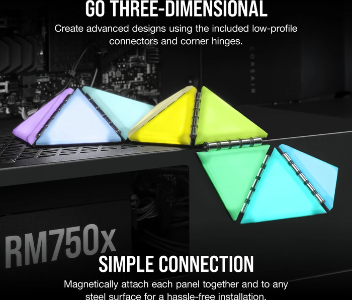 Corsair iCUE LC100 Case Accent Lighting Panels Mini Triangle Starter Kit, RGB-Beleuchtungsset, 9er-Pack, schwarz