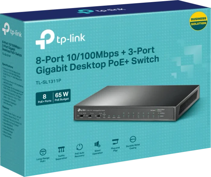 TP-Link SL1311P Desktop Switch, 10x RJ-45, 1x SFP, 65W PoE+
