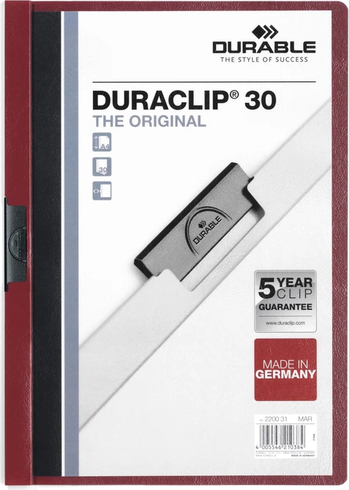 Durable Duraclip 30 Klemmmappe, A4, dunkelrot/transparent