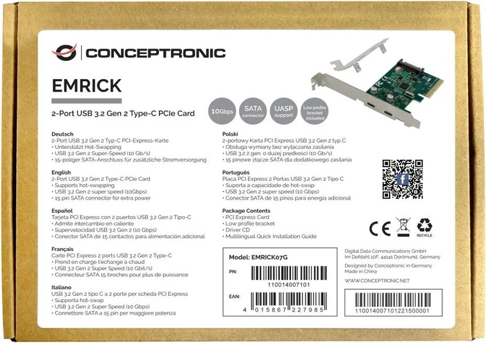 Conceptronic 2x USB-C 3.1, PCIe 3.0 x4