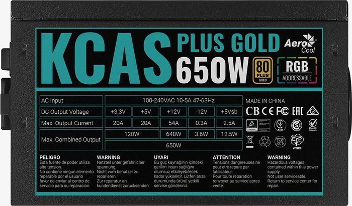 AeroCool KCAS PLUS GOLD 650W, ATX 2.52