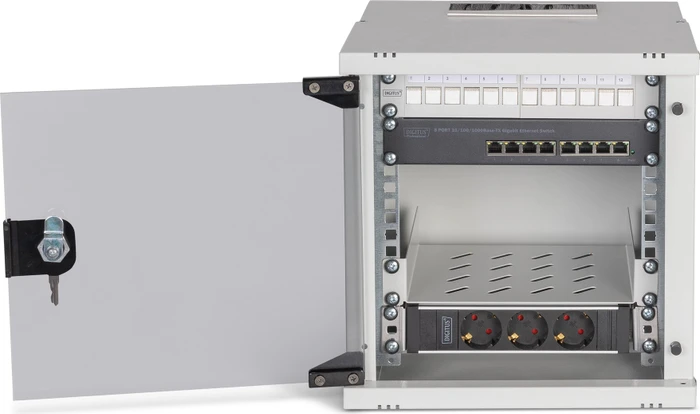 Digitus Professional SoHo Pro Line 10" Wandgehäuse SET 6HE, unmontiert, Sicherheitsglastür, IP20, RAL 7035, 300mm tief