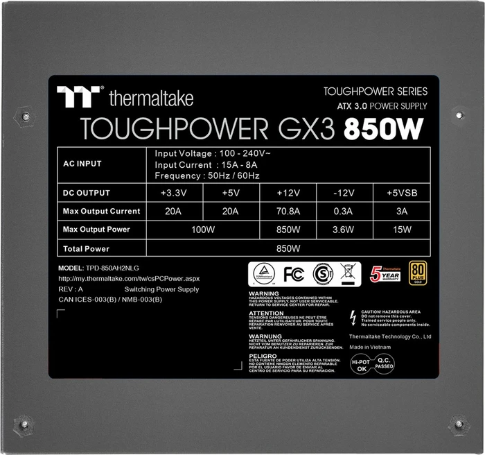 Thermaltake ToughPower GX3 Gold System Pack 850W, ATX 3.0, bulk