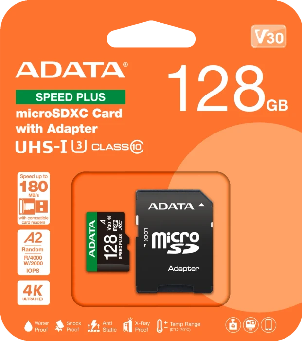 ADATA SPEED PLUS R180/W160 128GB Kit, UHS-I U3, A2, Class 10