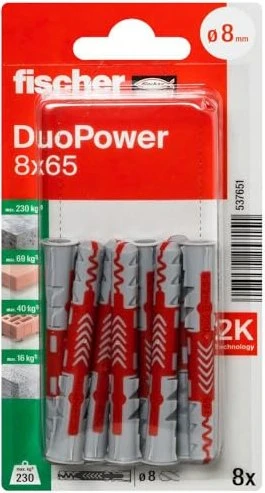 fischer DuoPower 8x65 K NV Universaldübel, 8x65mm, 8 Stück