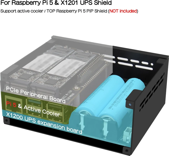 Geekworm Gehäuse für Raspberry Pi 5 X1201 Shield, schwarz
