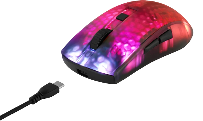 Deltaco DM320 Wireless RGB Lightweight Gaming Mouse schwarz/transluzent, USB