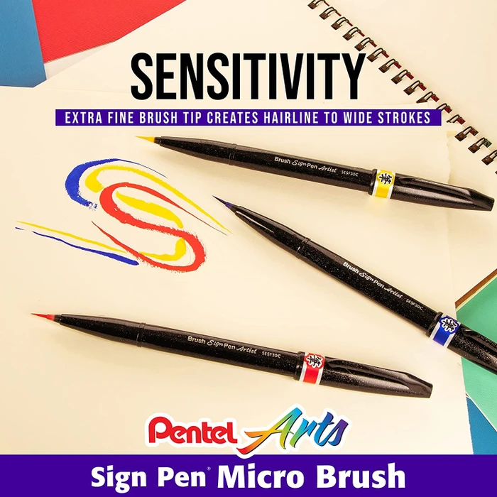 Pentel Brush Sign Pen Micro Brush SESF30C sortiert, 12er-Set, Etui