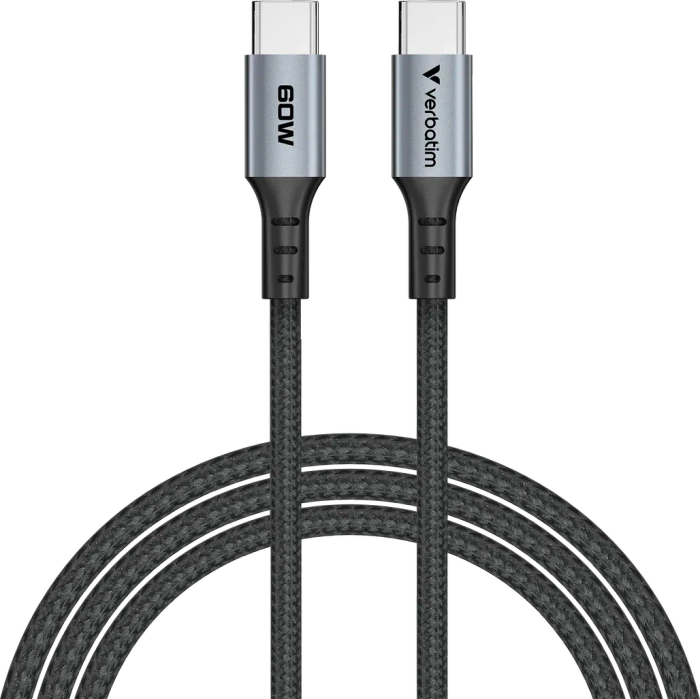 Verbatim Sync & Charge USB-C Kabel, USB 2.0, 480Mb/s, 60W PD 3.0/QC 3.0, USB-C Stecker auf USB-C Stecker, schwarz, 1.2m
