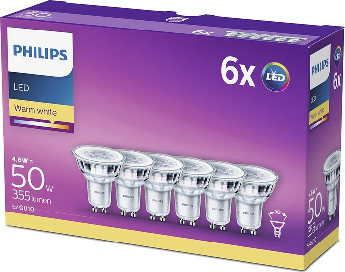 Philips LED Spot GU10 4.6W/827, 6 Stück